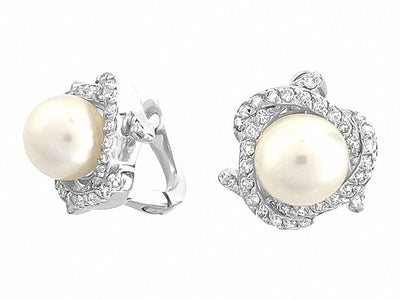 Boucles d'oreilles en diamant avec perles – 5,80 mm – Or blanc 14 carats