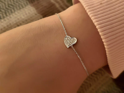 Fine diamond bracelet with heart made of 14K white gold – 0.10 carat
