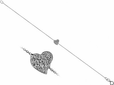 Fine diamond bracelet with heart made of 14K white gold – 0.10 carat