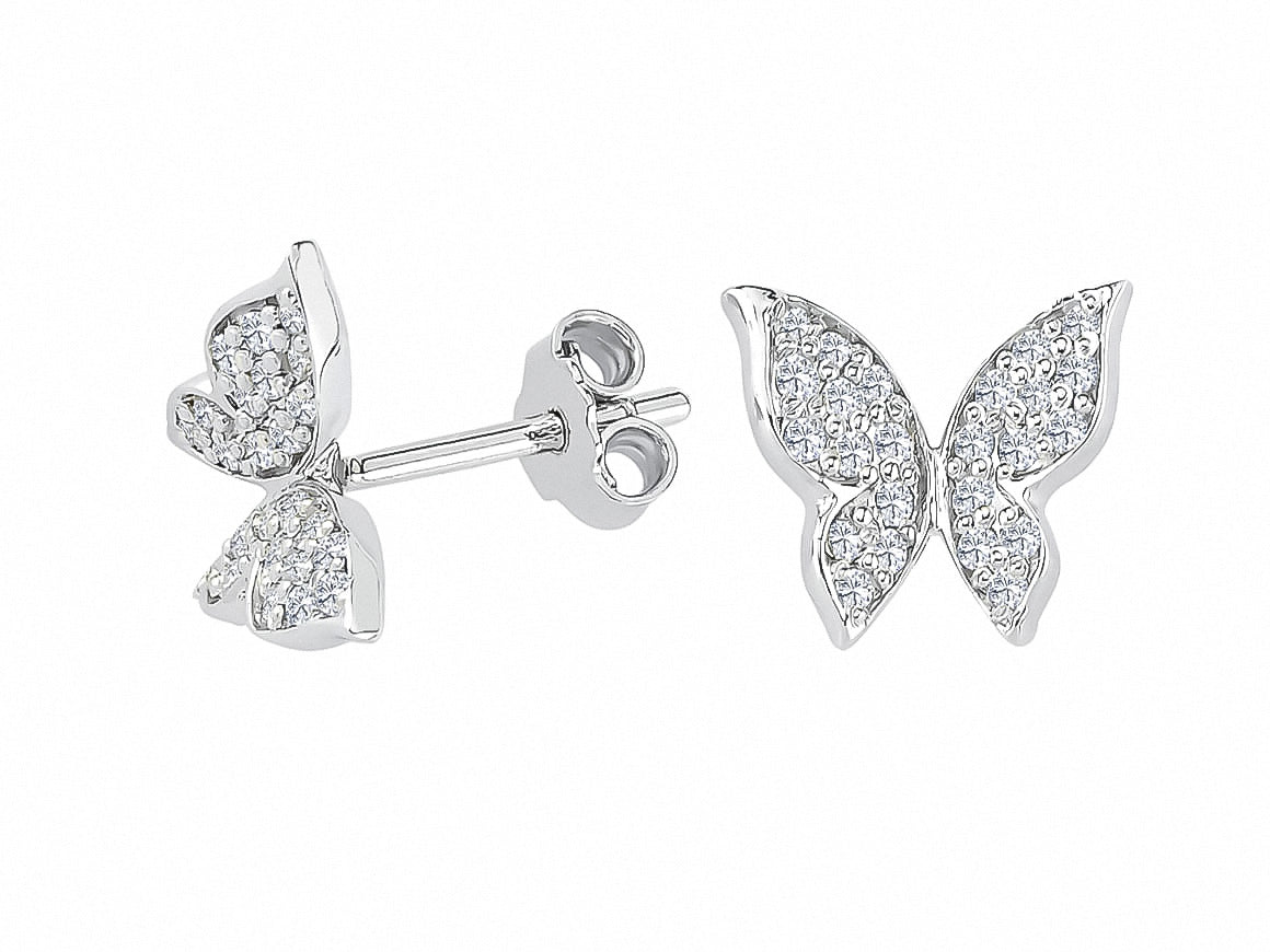 Verspielte Schmetterlings-Ohrstecker mit Diamanten aus 14K Weißgold