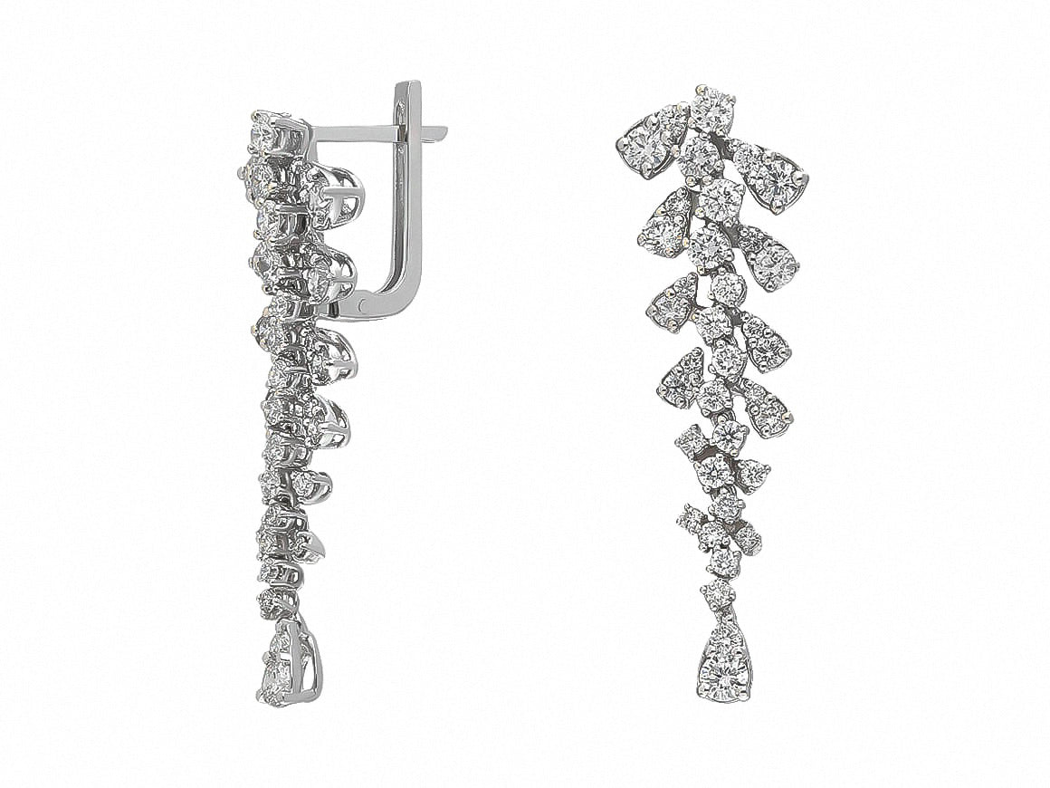 Luxurious drop earrings with 72 lab diamonds in 585 white gold