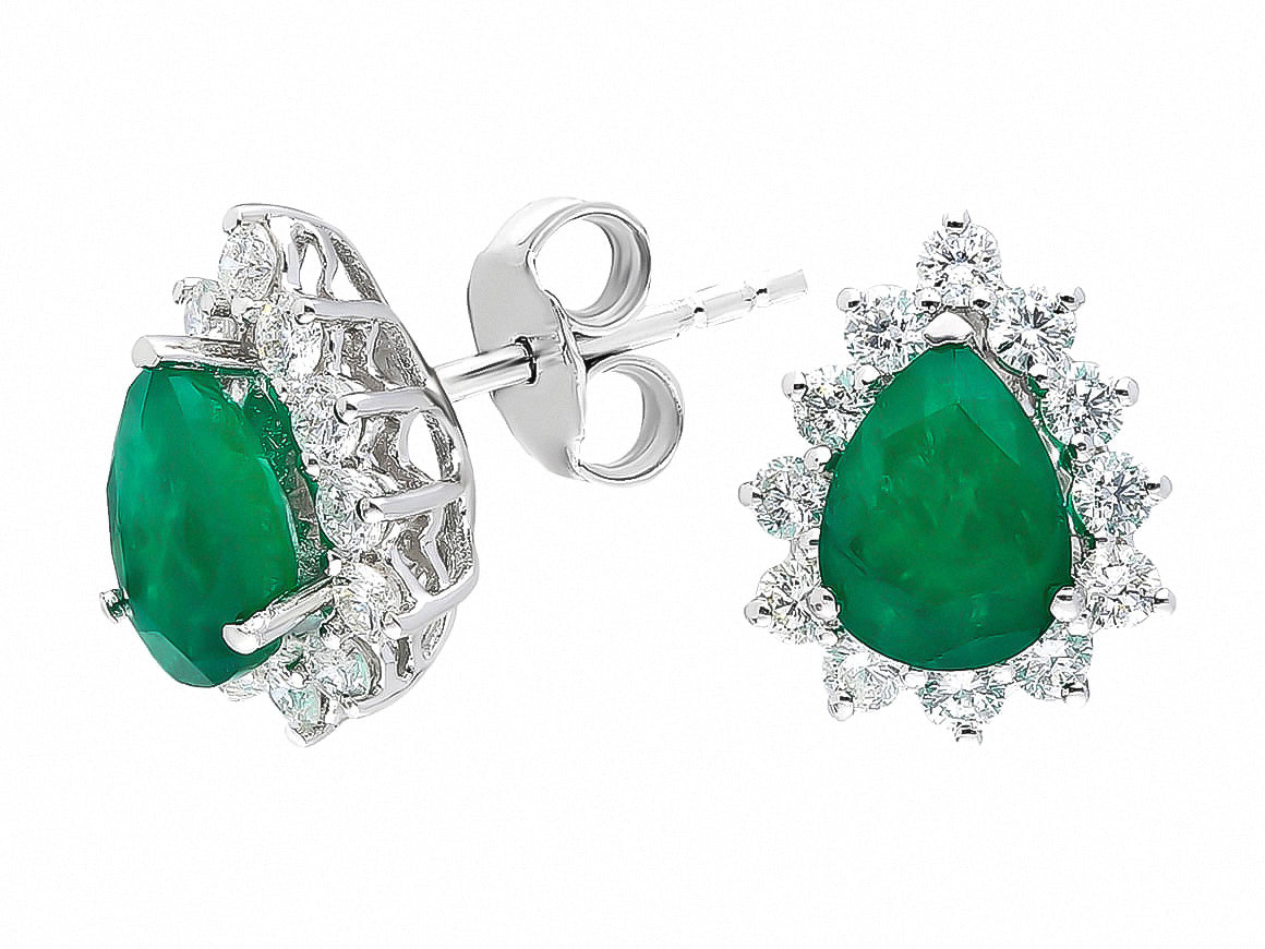 Tropfenförmige Smaragd-Ohrstecker mit Diamanten – 2,28 ct & 0,85 ct, 18K Gold
