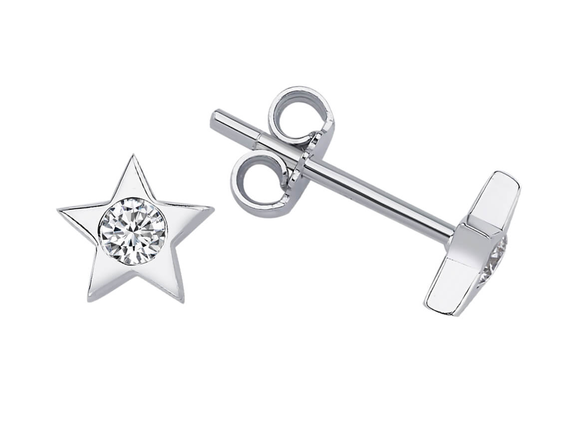 Star-shaped stud earrings with 0.14 ct diamonds made of 14K white gold