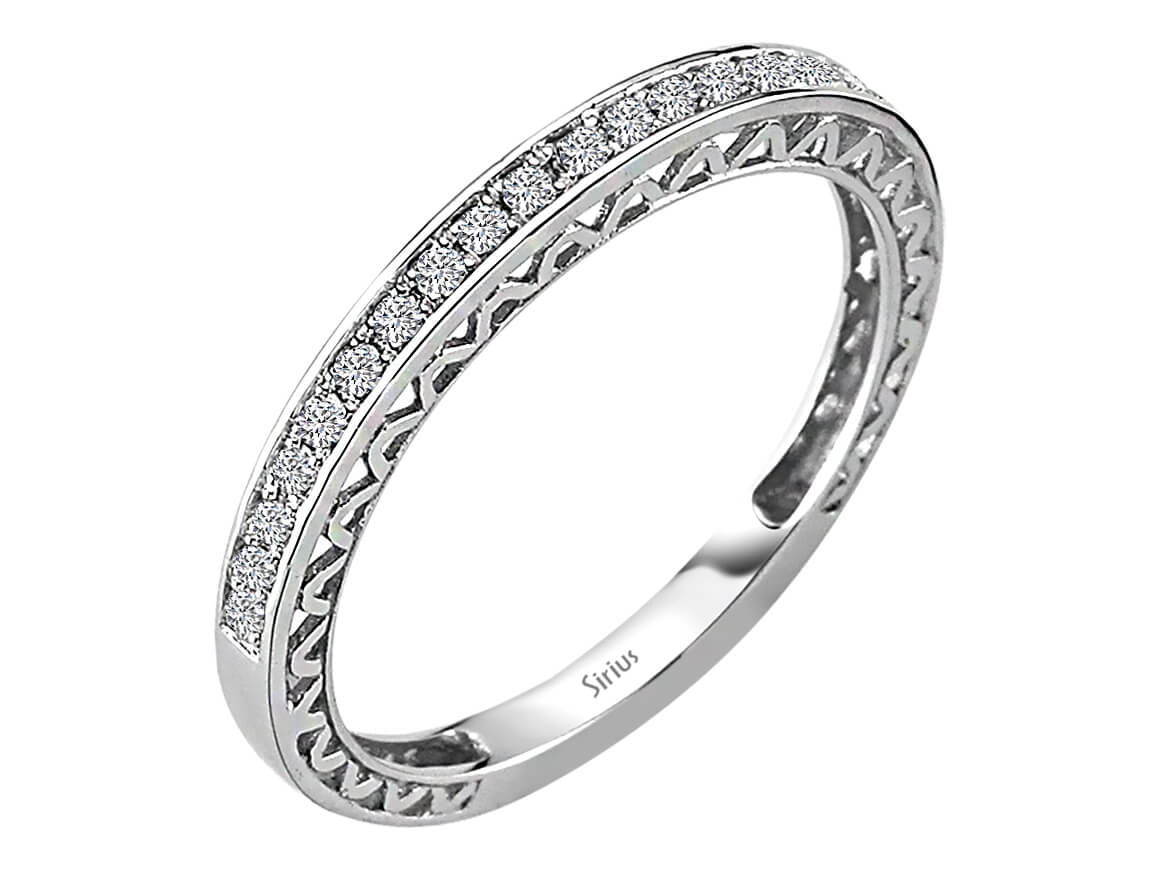 Bague demi-alliance ornée de 19 diamants de laboratoire – en Or Blanc 14 K avec bordure à motifs – Bijoux haut de gamme de Rosy Lab Diamonds