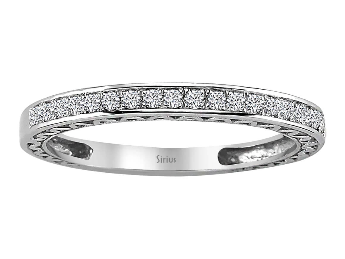 Bague demi-alliance ornée de 19 diamants de laboratoire – en Or Blanc 14 K avec bordure à motifs – Bijoux haut de gamme de Rosy Lab Diamonds