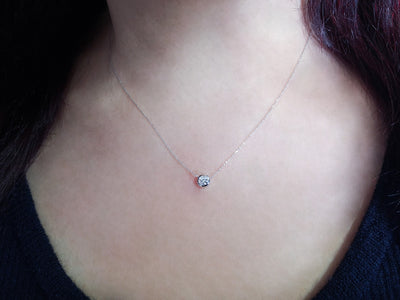 Minimalist solitaire diamond necklace in 14K white gold