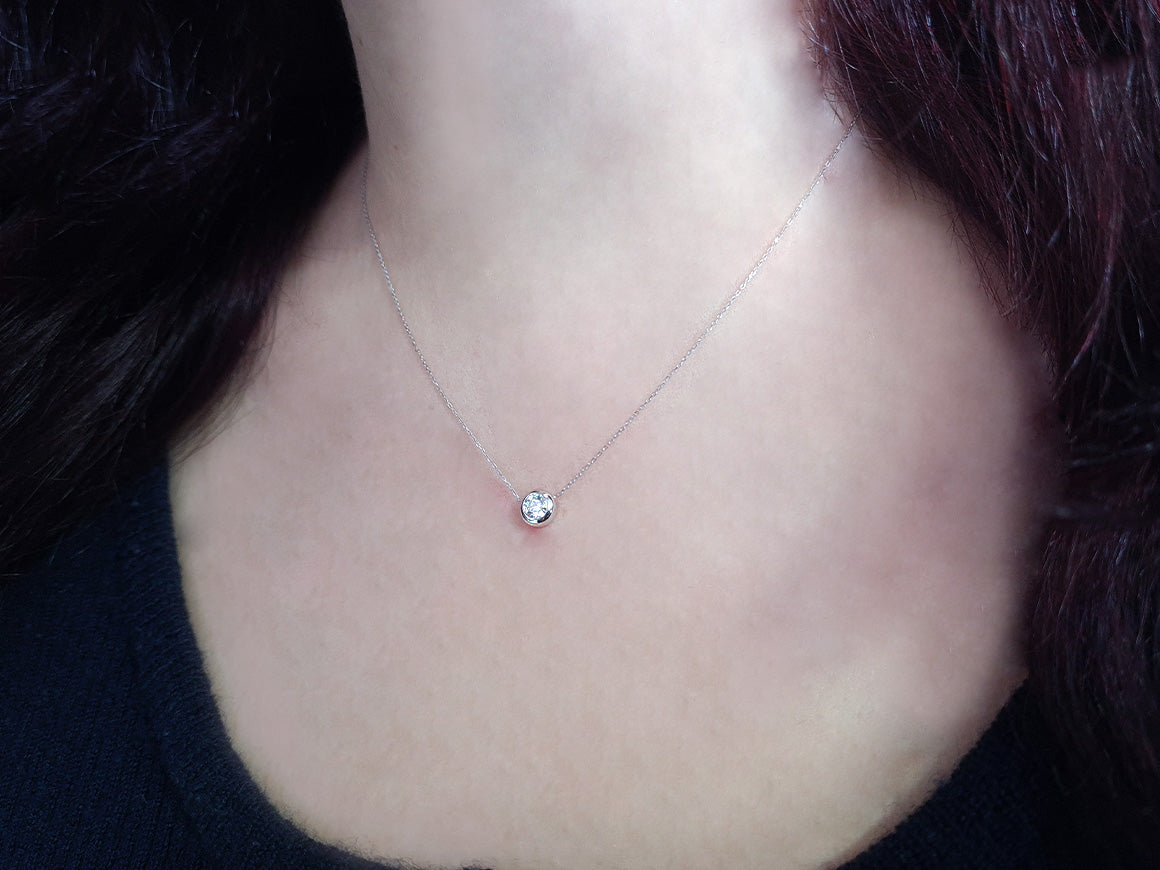 Collier solitaire en diamant en Or Blanc 14 carats | Bijoux minimalistes - Bijoux haut de gamme de Rosy Lab Diamonds