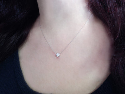 Minimalist solitaire diamond necklace in 14K white gold