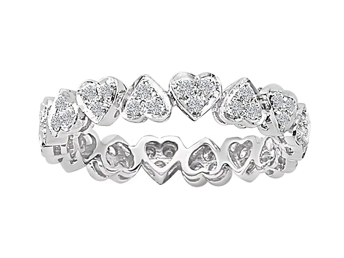 Romantischer Tambourring mit 48 Diamanten in Herzform aus 14K Weißgold