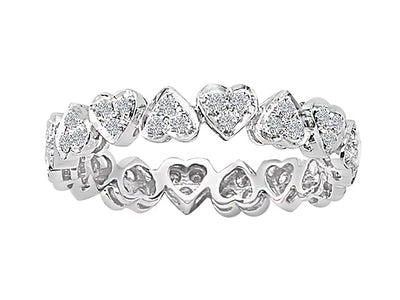 Romantischer Tambourring mit 48 Diamanten in Herzform aus 14K Weißgold