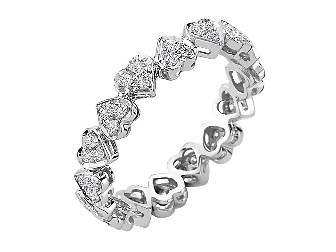 Romantischer Tambourring mit 48 Diamanten in Herzform aus 14K Weißgold