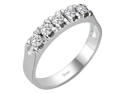 Eleganter 5-Steine Rundschliff Diamantring aus 14K Weißgold