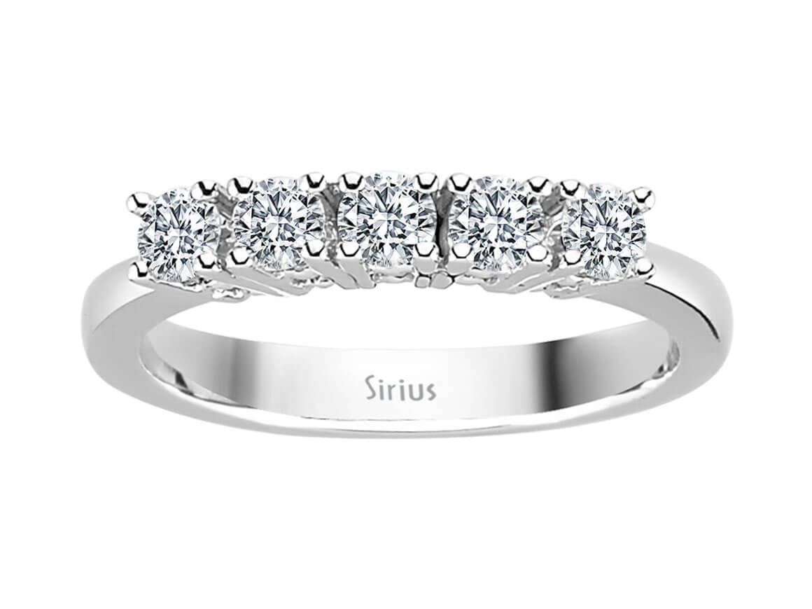 Bague en diamant élégante à 5 pierres, Taille Brillant Rond, en Or Blanc 14 carats - diamants de laboratoire - Bijoux haut de gamme de Rosy Lab Diamonds