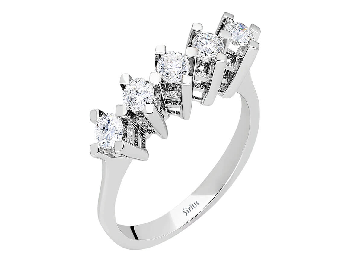 Modern 5-stone white gold ring with 0.58 carats of lab-grown diamonds in 14-karat gold – high-quality Jewelry from Rosy Lab Diamonds