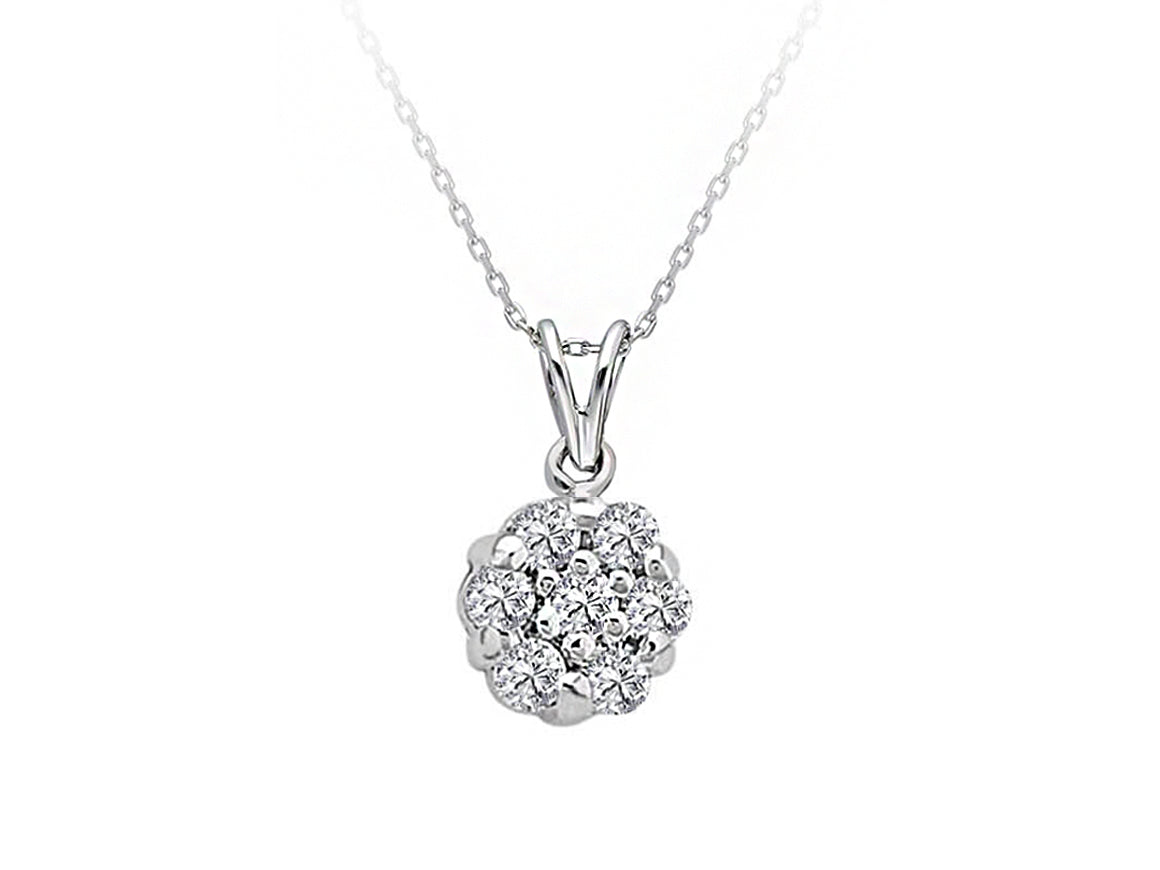 7 yuvarlak laboratuvarda yetiştirilmiş pırlantalı kolye - 8K Beyaz Altın'da küme tasarımı - Rosy Lab Diamonds'tan kaliteli Mücevher