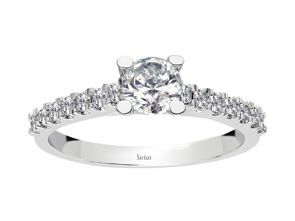 Weißgold-Diamantring mit 1 Hauptdiamant (0,44 Karat) und 16 Diamanten (0,31 Karat) im Rundschliff, 14K