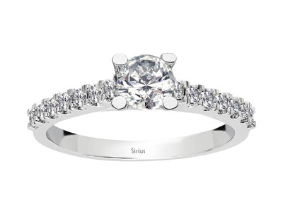Weißgold-Diamantring mit 1 Hauptdiamant (0,44 Karat) und 16 Diamanten (0,31 Karat) im Rundschliff, 14K