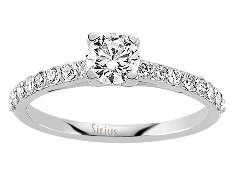 Weißgold-Ring mit 1 laborgezüchteten Diamant (0,45 Karat) und 16 laborgezüchteten Diamanten (0,30 Karat), Rundschliff, 14K