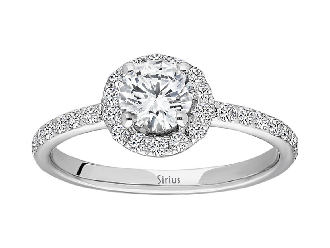 14K White Gold ring with 1 round diamond (0.64 carat) and 40 round diamonds - high-quality Jewelry from Rosy Lab Diamonds