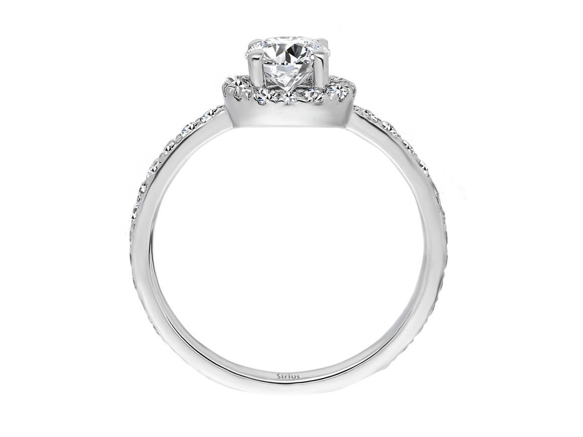 14K White Gold ring with 1 round diamond (0.64 carat) and 40 round diamonds - high-quality Jewelry from Rosy Lab Diamonds