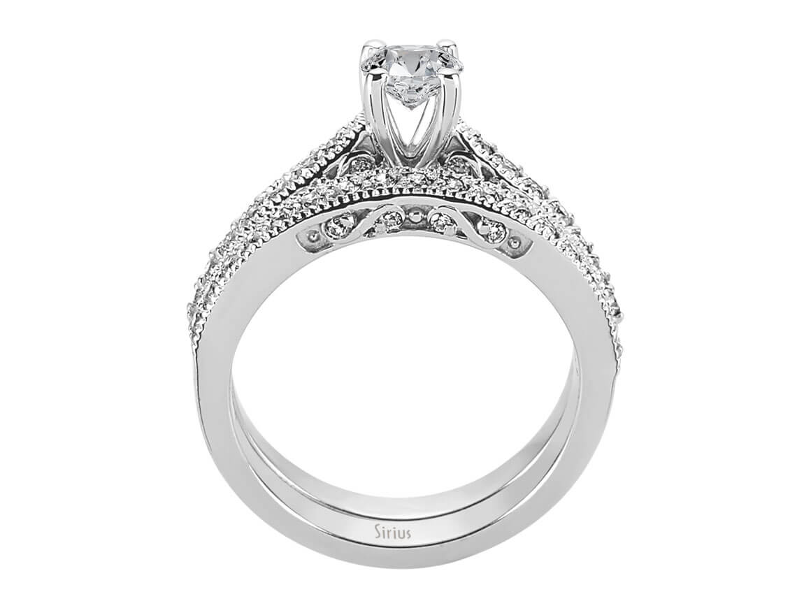 0,45 ct yuvarlak elmaslı ve pavé taş işlemeli lüks Nişan Yüzüğü | 14 ayar altın - Rosy Lab Diamonds’tan yüksek kaliteli Mücevher