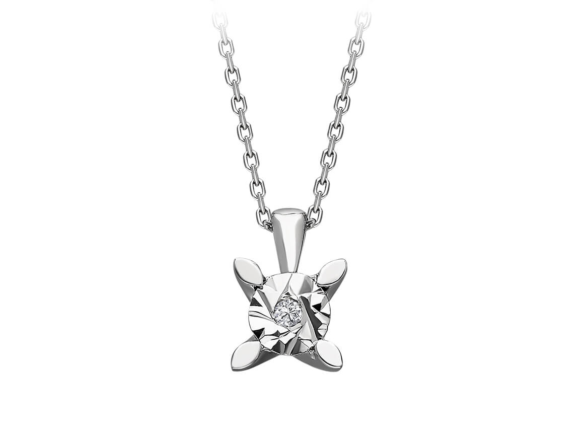 Minimalist solitaire necklace with lab diamond in 8K white gold – 47P0004