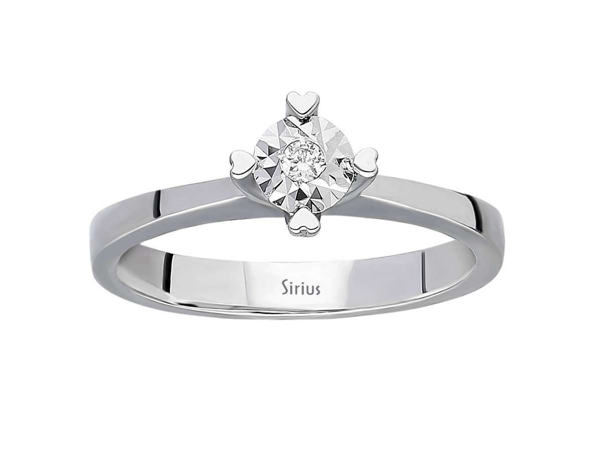 Minimalist solitaire ring with 0.03 carat round diamond, 8 carat white gold