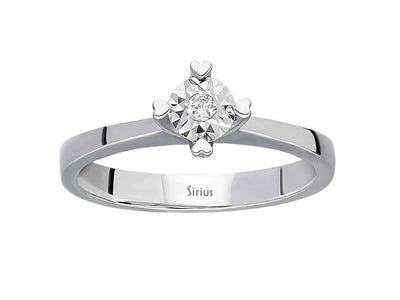 Minimalist solitaire ring with 0.03 carat round diamond, 8 carat white gold