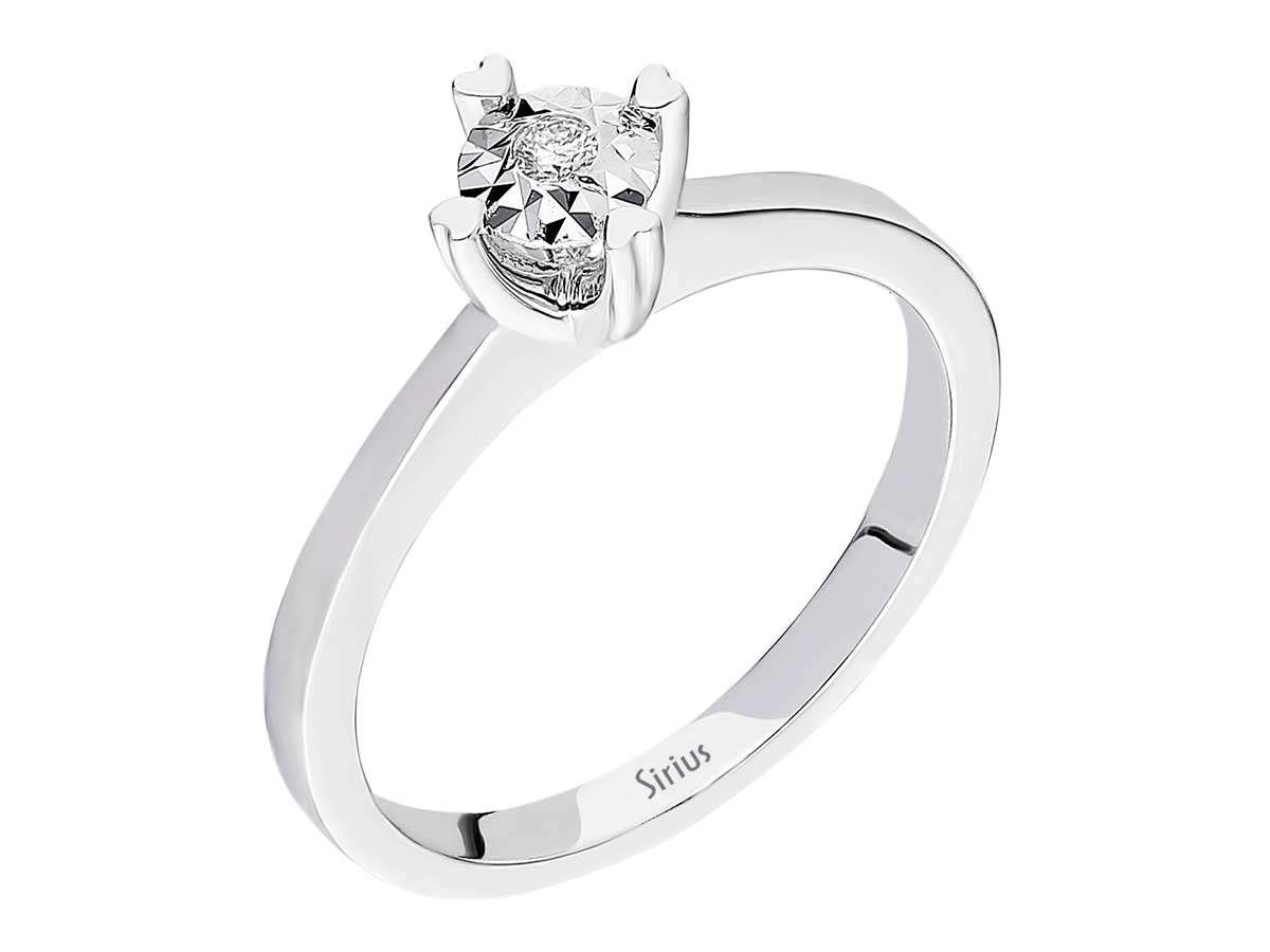Minimalist solitaire ring with 0.03 carat round diamond, 8 carat white gold