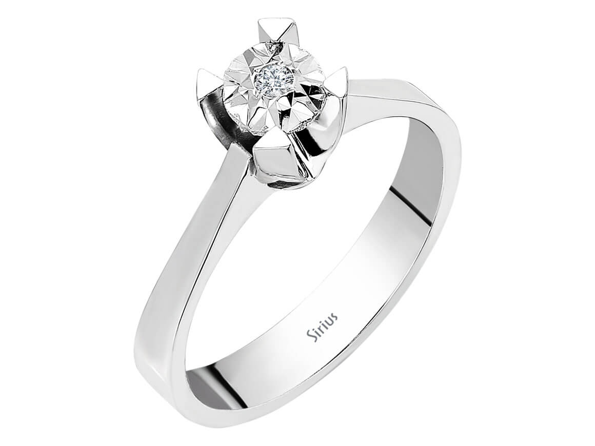 Bague solitaire en Or Blanc avec diamant de laboratoire - serti illusion - 8K - Bijoux haut de gamme de Rosy Lab Diamonds