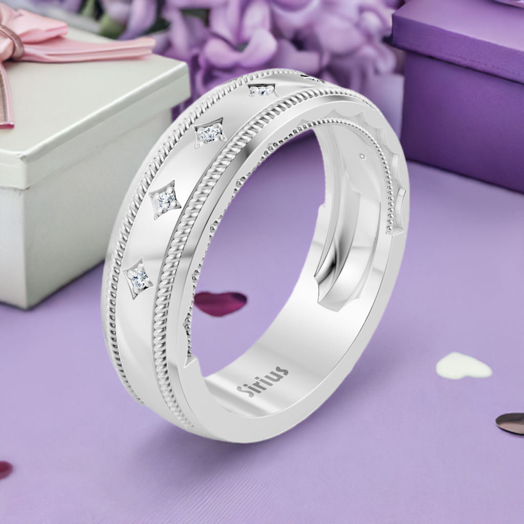 0.05 carat diamond men's wedding ring in white gold