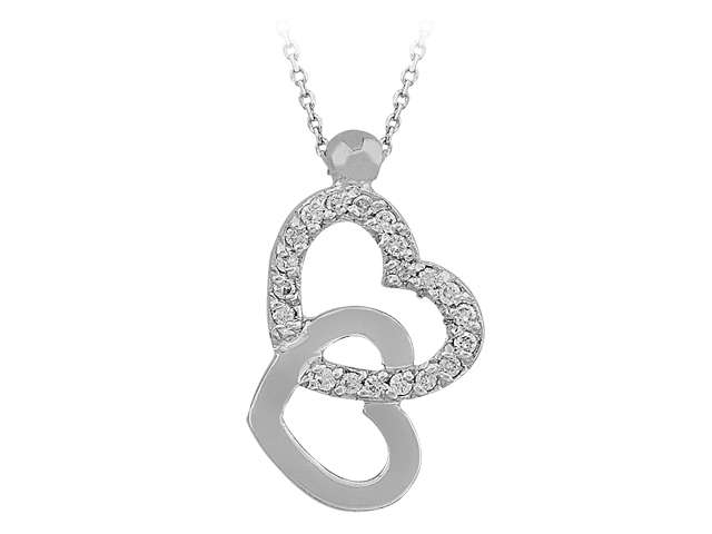 Verschlungene Doppelherz-Kette mit 20 Labor-Diamanten aus 8K Weißgold