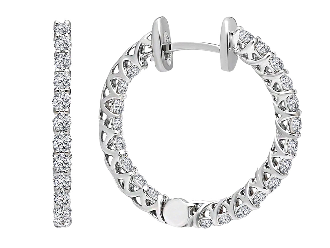14K Beyaz Altın üzerine içten ve dıştan yerleştirilmiş 52 laboratuvar elmaslı büyük Halka Küpe - Rosy Lab Diamonds’tan yüksek kaliteli Mücevher