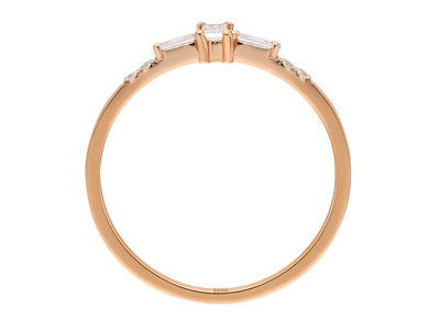 Bague fine en or rose avec 3 diamants baguette et 4 diamants ronds de laboratoire