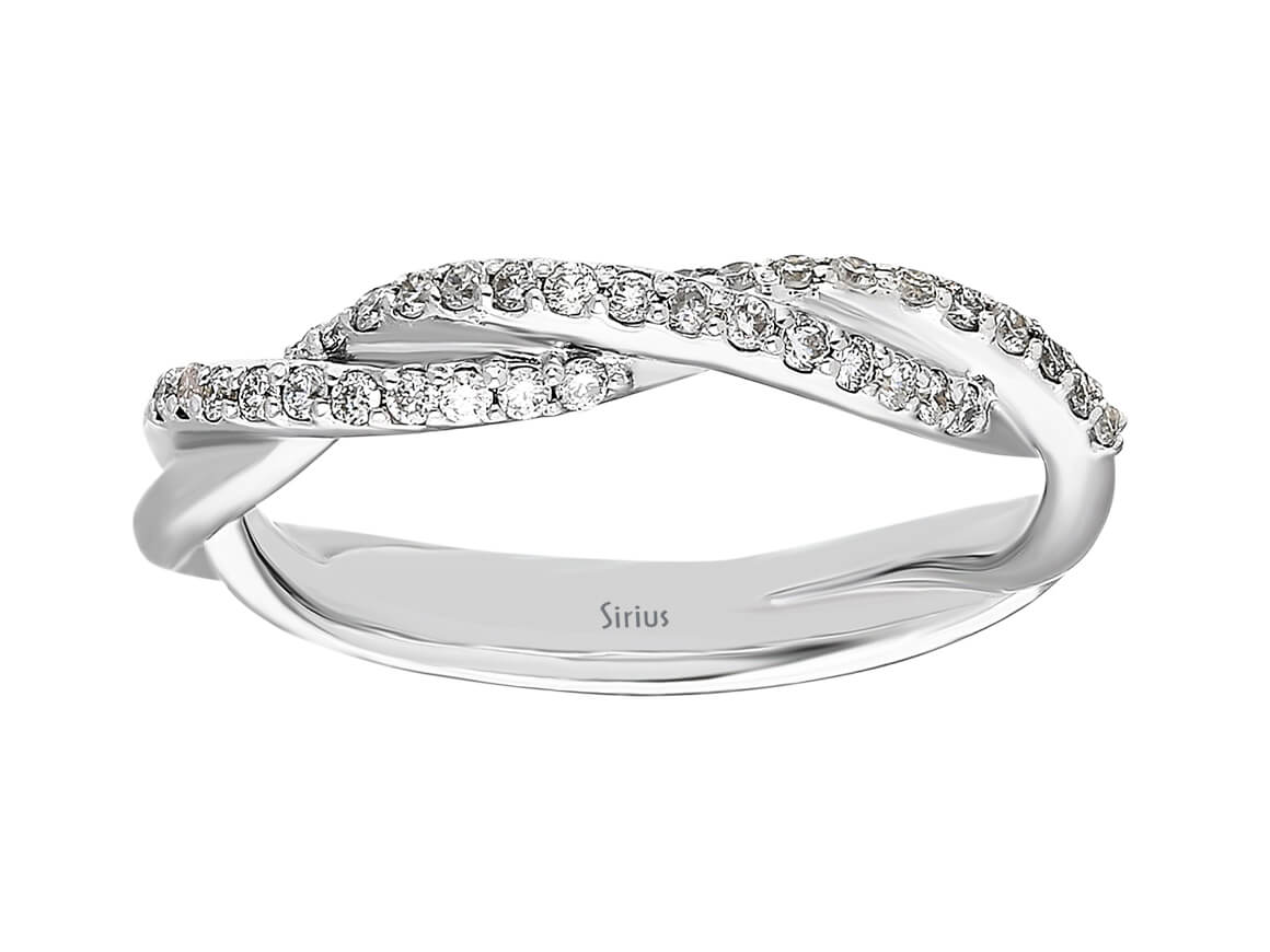 Weißgoldring mit 35 laborgezüchteten Diamanten, zwei Reihen, 14K