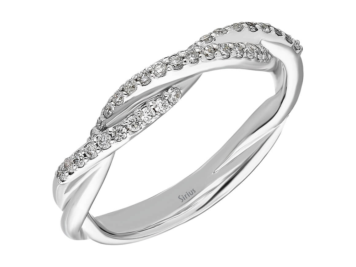 Weißgoldring mit 35 laborgezüchteten Diamanten, zwei Reihen, 14K