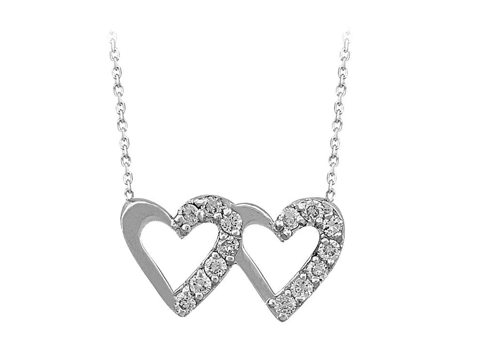 قلادة قلبين متداخلين مع 14 ماسة مخبرية من ذهب أبيض عيار 8 قيراطًا - مجوهرات فاخرة من Rosy Lab Diamonds