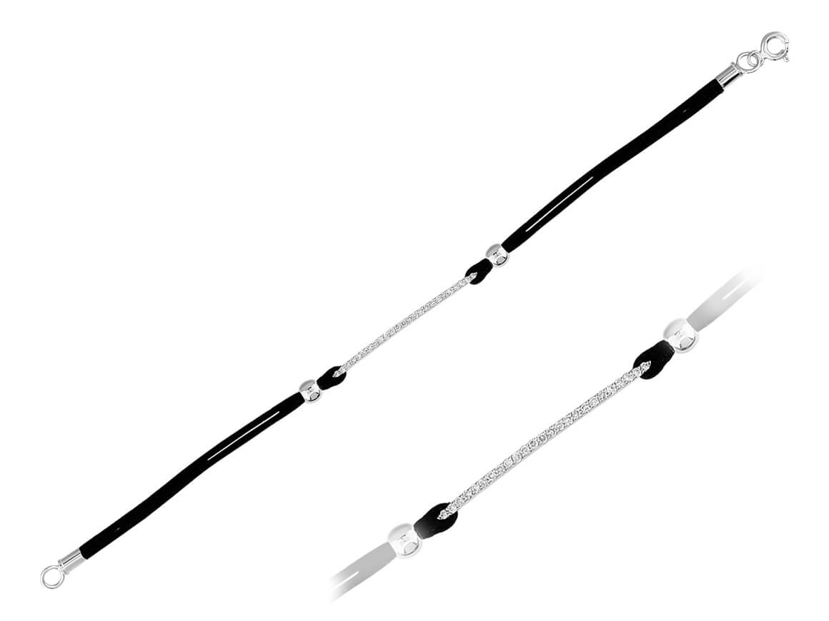 Cord bracelet with 25 diamonds made of 14K white gold and black silk cord