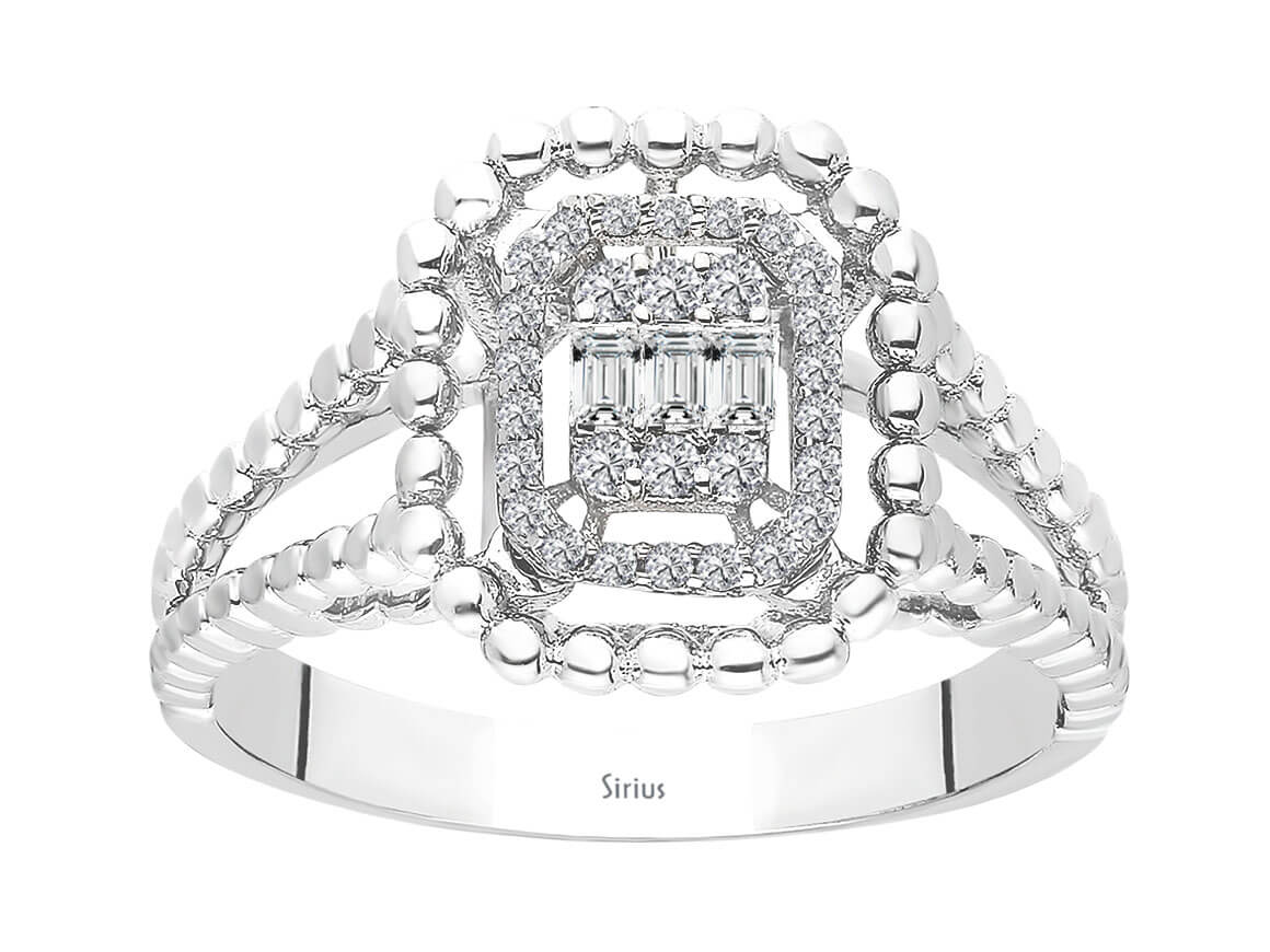 Funkelnder Baguette- und Runddiamant-Ring "Lichtstrahl" aus 14 Karat Weißgold - hochwertiger Schmuck von Rosy Lab Diamonds