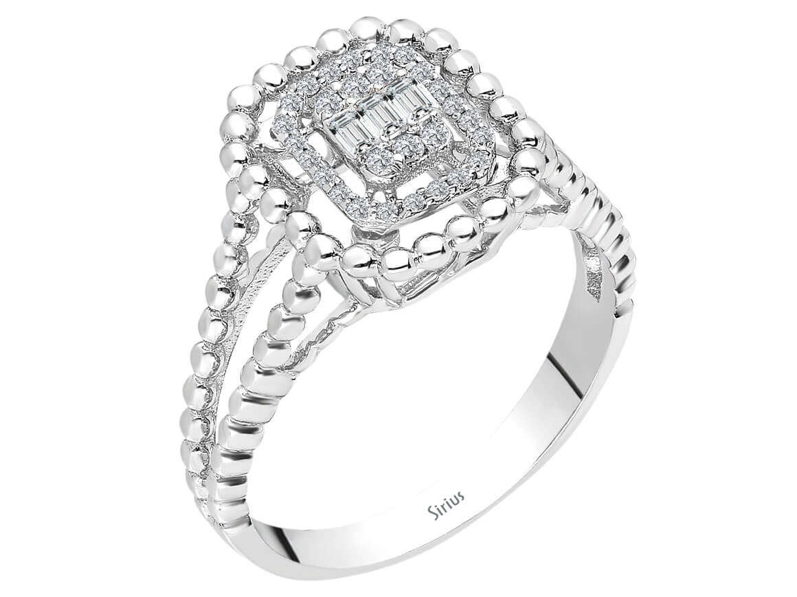 Funkelnder Baguette- und Runddiamant-Ring "Lichtstrahl" aus 14 Karat Weißgold - hochwertiger Schmuck von Rosy Lab Diamonds