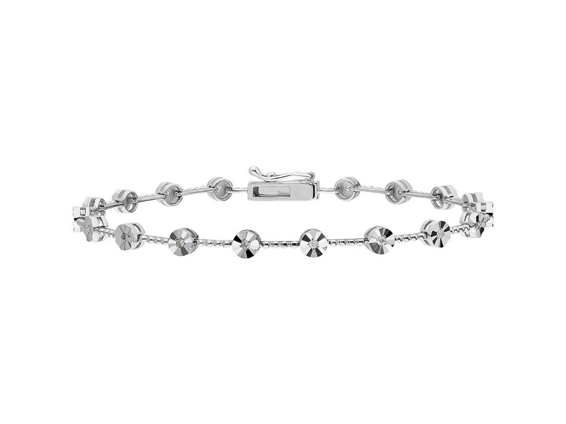 Strukturiertes Armband mit 18 lab-grown Diamanten in 8K Weißgold