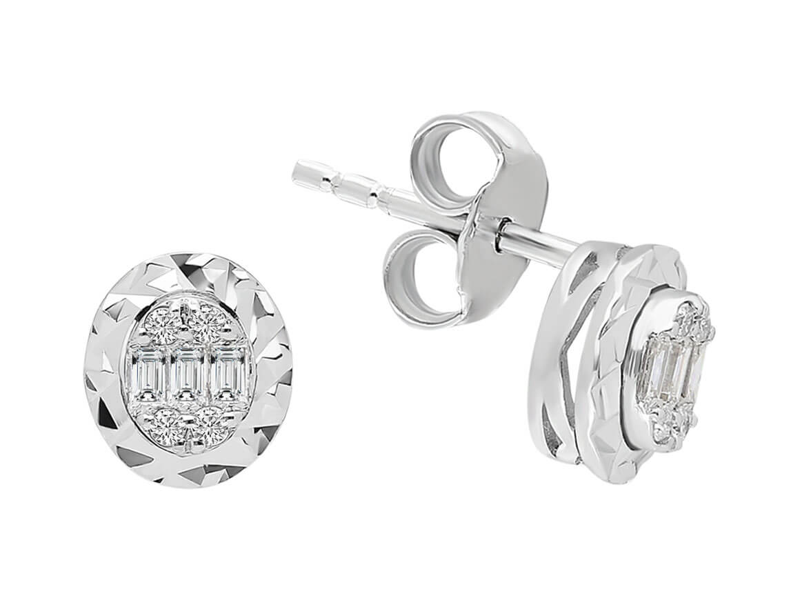 Baguette Diamond Stud Earrings with Brilliant-Cut Diamonds in 14K White Gold – high-quality Jewelry by Rosy Lab Diamonds