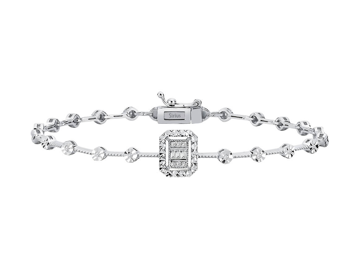Armband mit Baget- & runden lab-grown Diamanten in 8K Weißgold | 47B0002 - hochwertiger Schmuck von Rosy Lab Diamonds