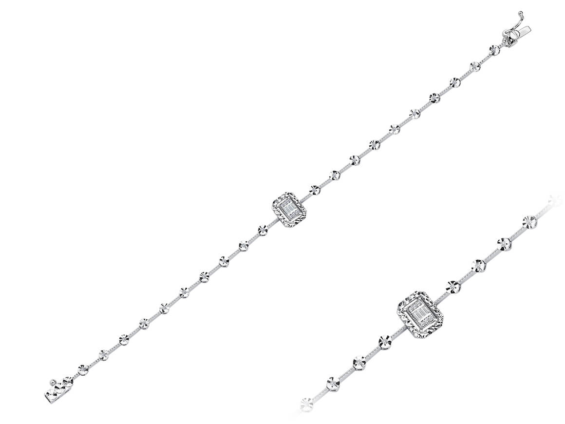 Armband mit Baget- & runden lab-grown Diamanten in 8K Weißgold | 47B0002 - hochwertiger Schmuck von Rosy Lab Diamonds