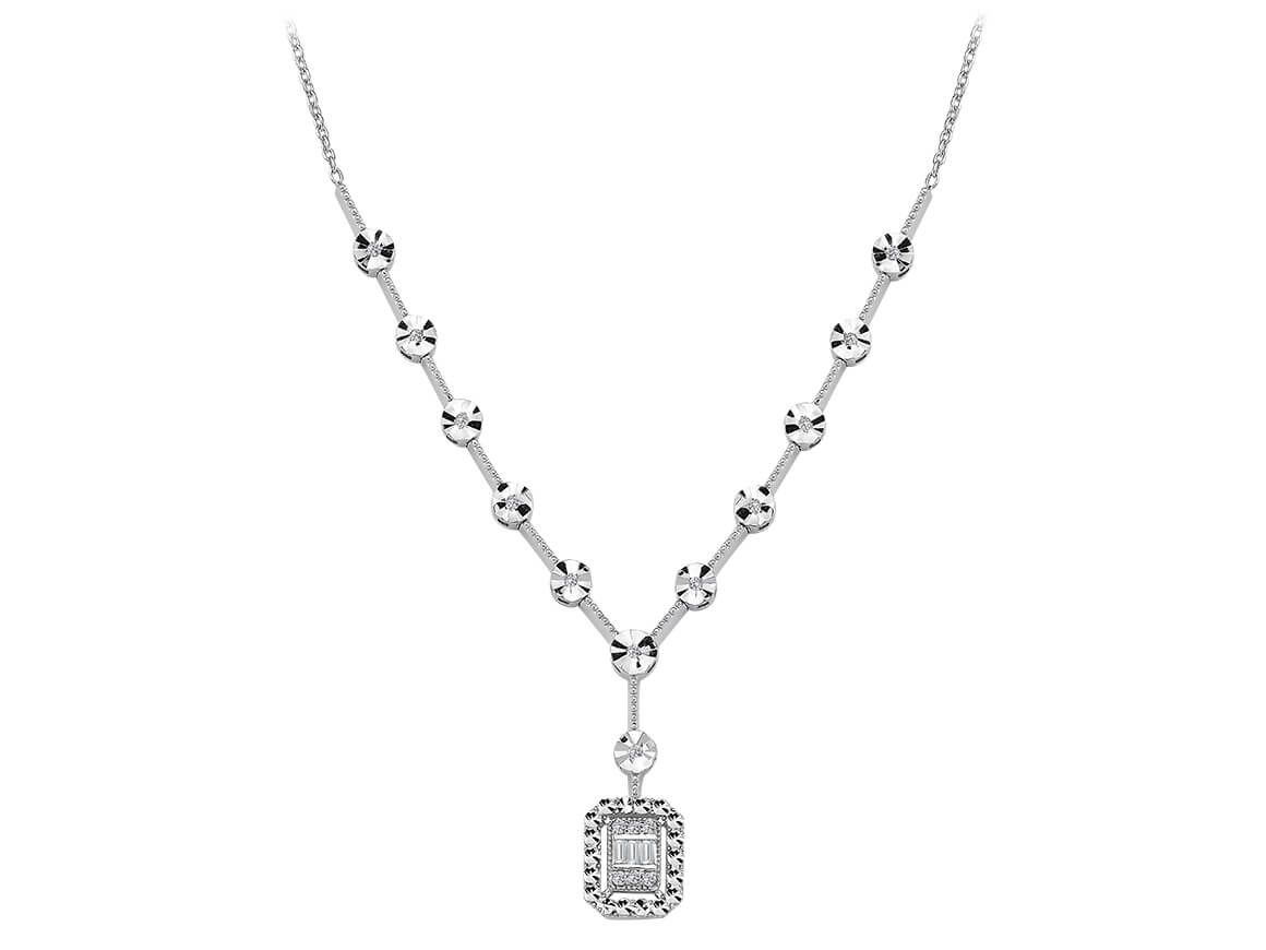 Strahleneffekt-Baguette-Diamantcollier aus 8 Karat Gold