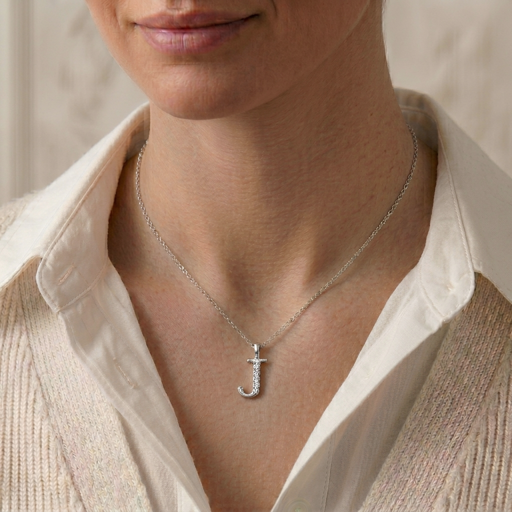 Anhänger J mit 5 Diamanten – 9K Weissgold – hochwertiger Schmuck von Rosy Lab Diamonds