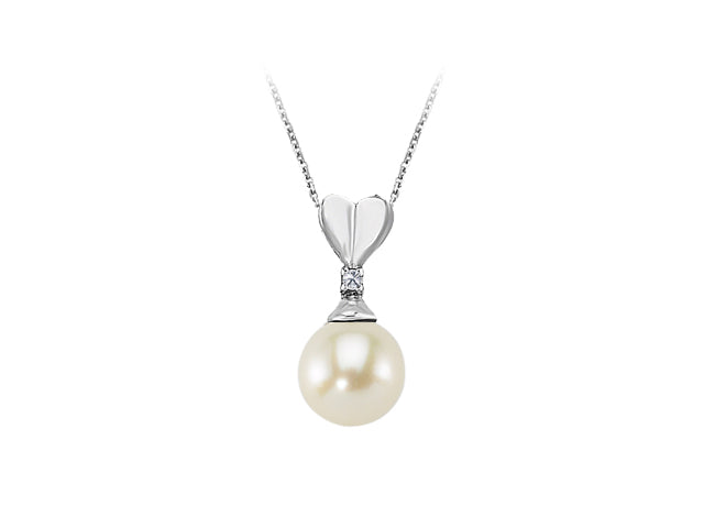 Pendentif avec perle & Diamant – design cœur en Or Blanc 8K – Bijoux haut de gamme de Rosy Lab Diamonds