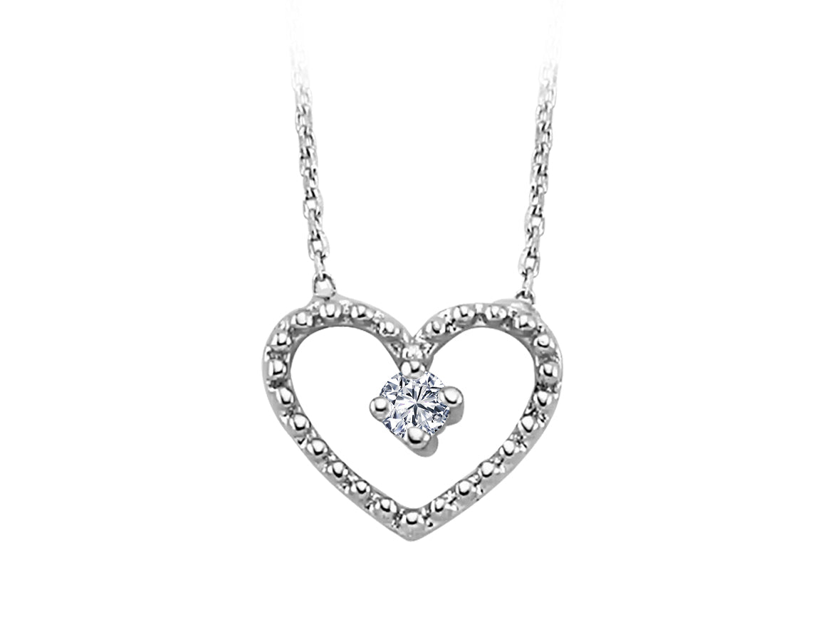 Pendentif cœur avec diamant unique (0,03 ct) – or blanc 8K