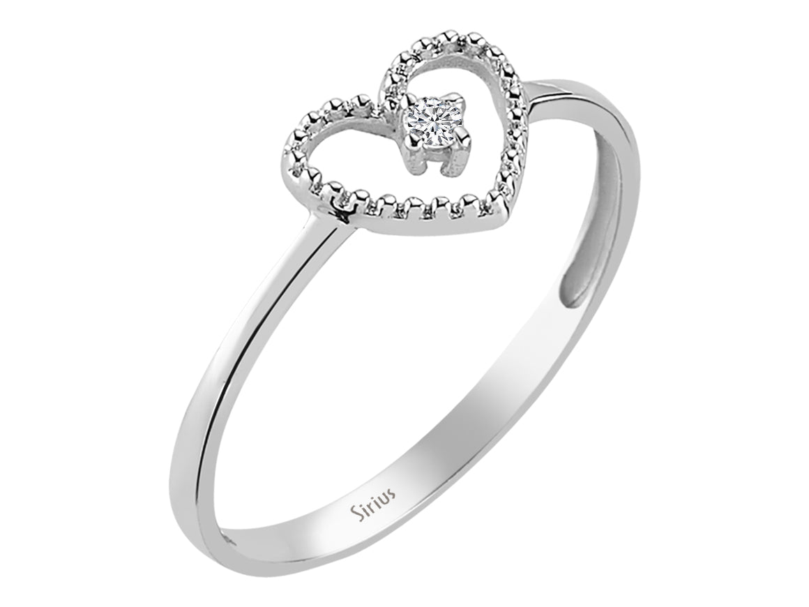 Feiner Labordiamant Herz-Solitär-Ring aus 8K Weißgold mit 1 rund geschliffenem Diamanten