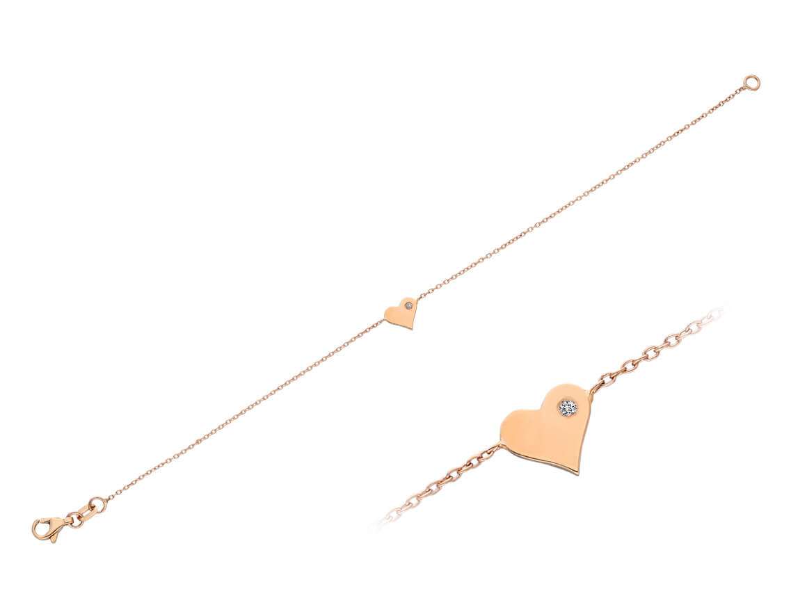 Bracelet cœur avec diamant cultivé en laboratoire en or rose 8 carats – 0,01 ct | 02B0001 – Bijoux haut de gamme de Rosy Lab Diamonds